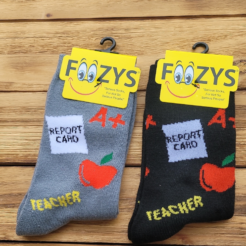 NWT Foozys Unisex Teacher Themed Socks - Gray and Black 2 Pair Set